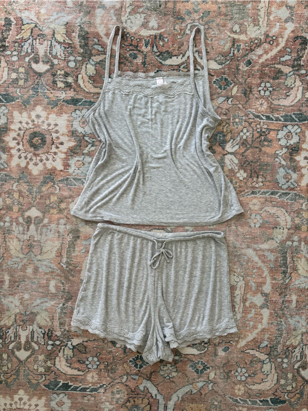 🍃🦋 Auden Light Gray Lace-Trim Sleep Cami & Short Set